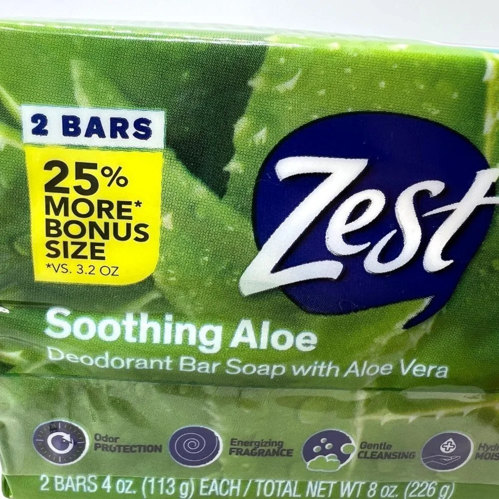 Zest Soothing Aloe Deodorant Bar Soap with Aloe Vera 2 bars each